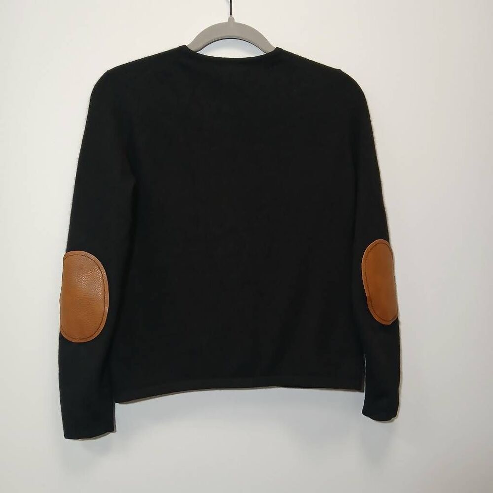 Lord Taylor womens small sweater 100% cashmere cardigan black leather patches - Picture 5 of 9